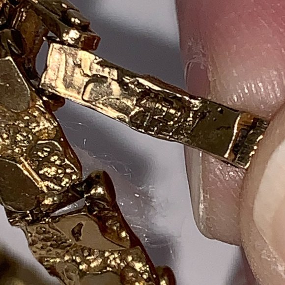 8" 10 Kt Gold Nugget Bracelet w/chain catch - Picture 7 of 10